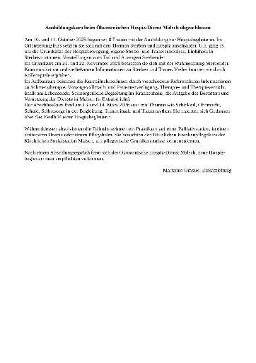 Ausbildungskurs beim Ökumenischen Hospiz-Dienst Malsch abgeschlossen